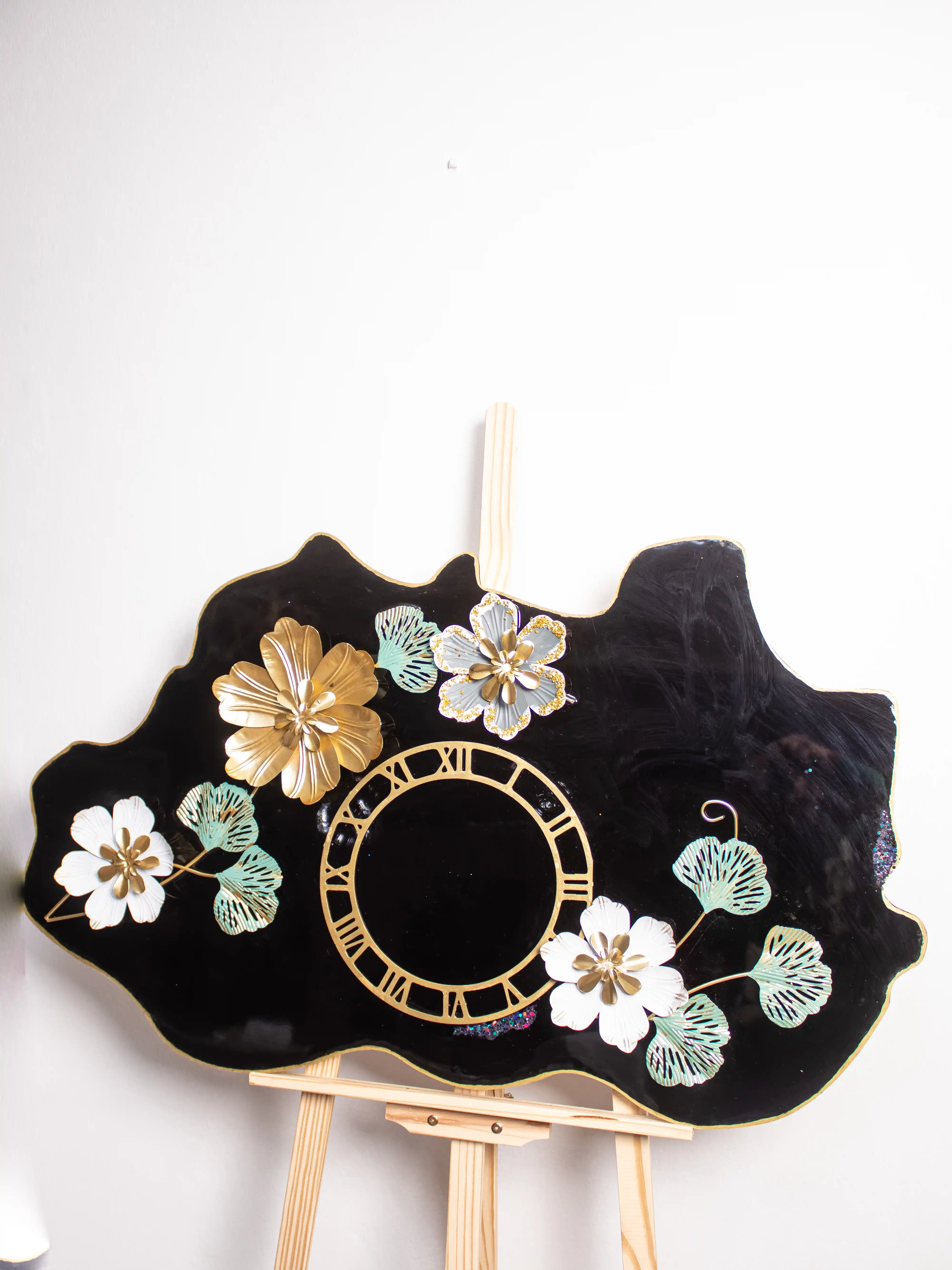 Black & Gold Floral Clock