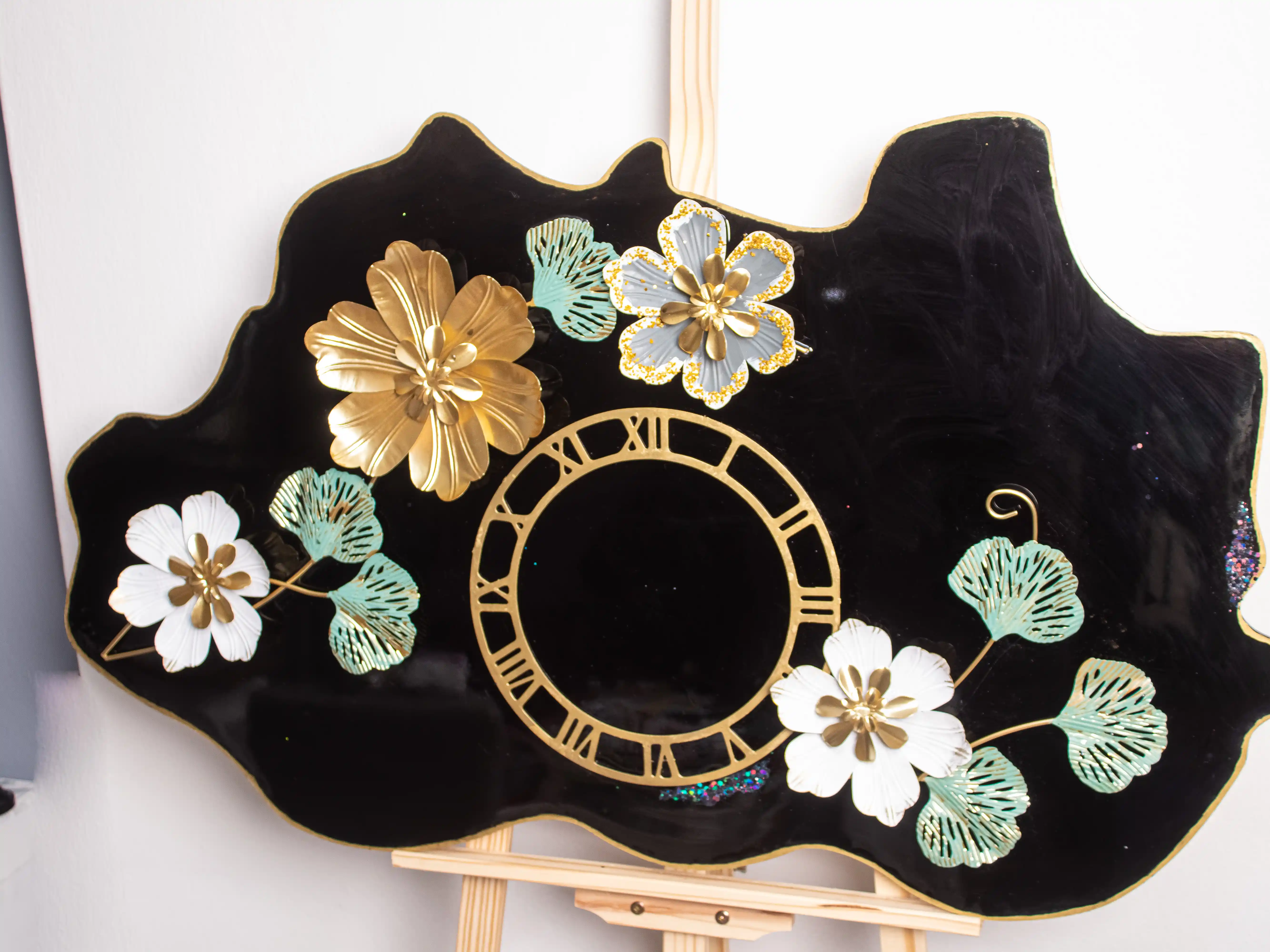 Black & Gold Floral Clock