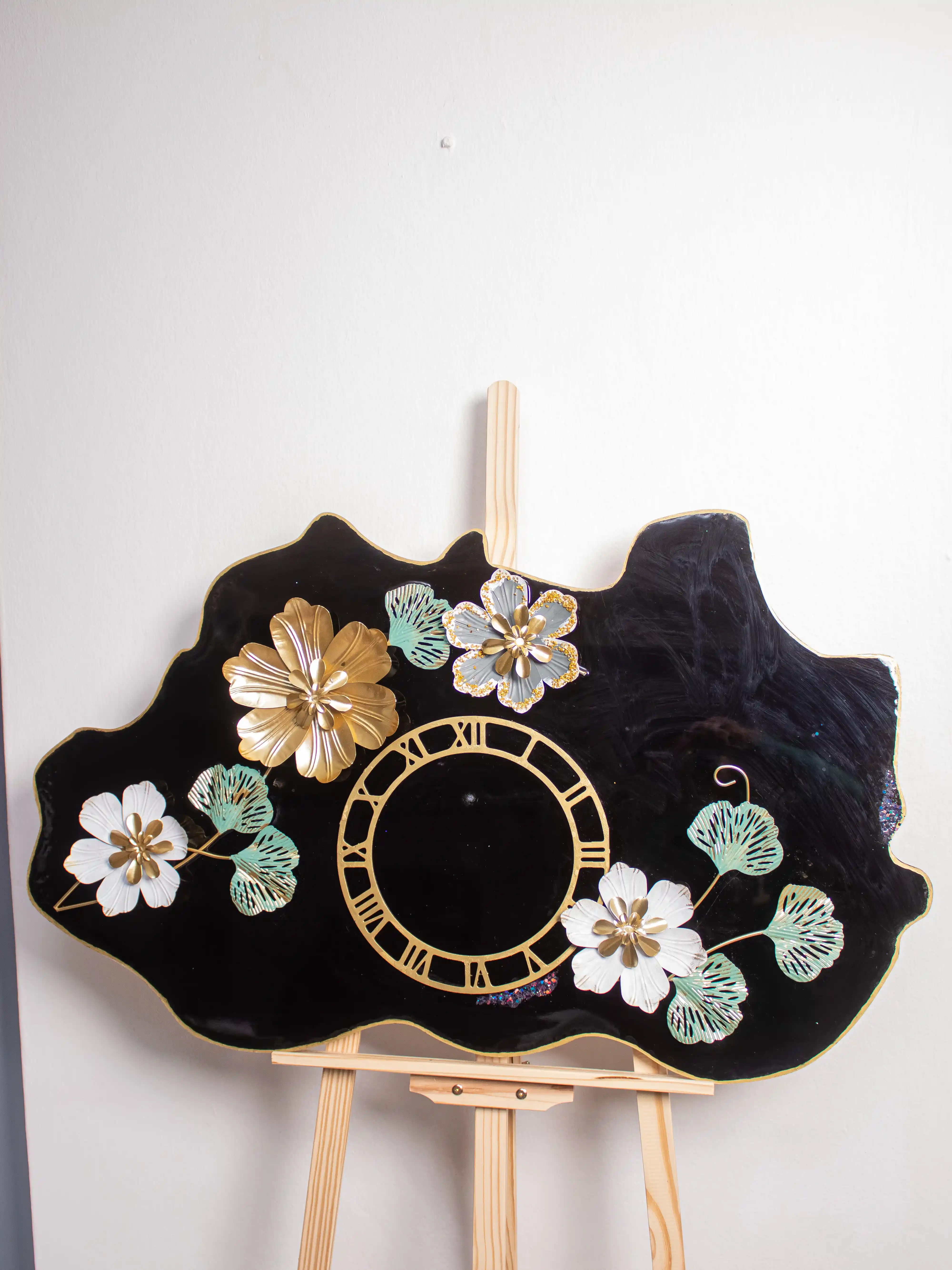 Black & Gold Floral Clock