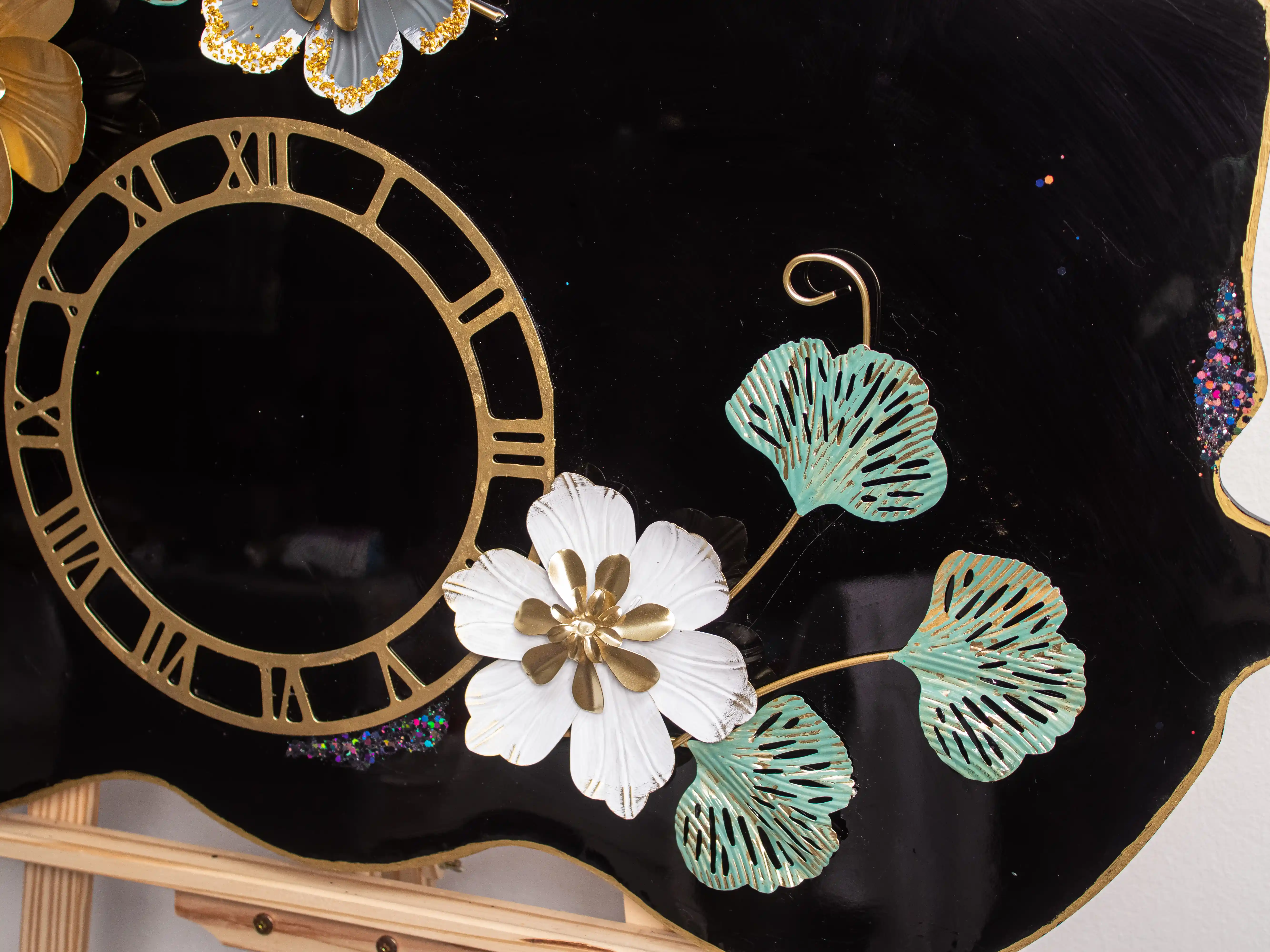 Black & Gold Floral Clock