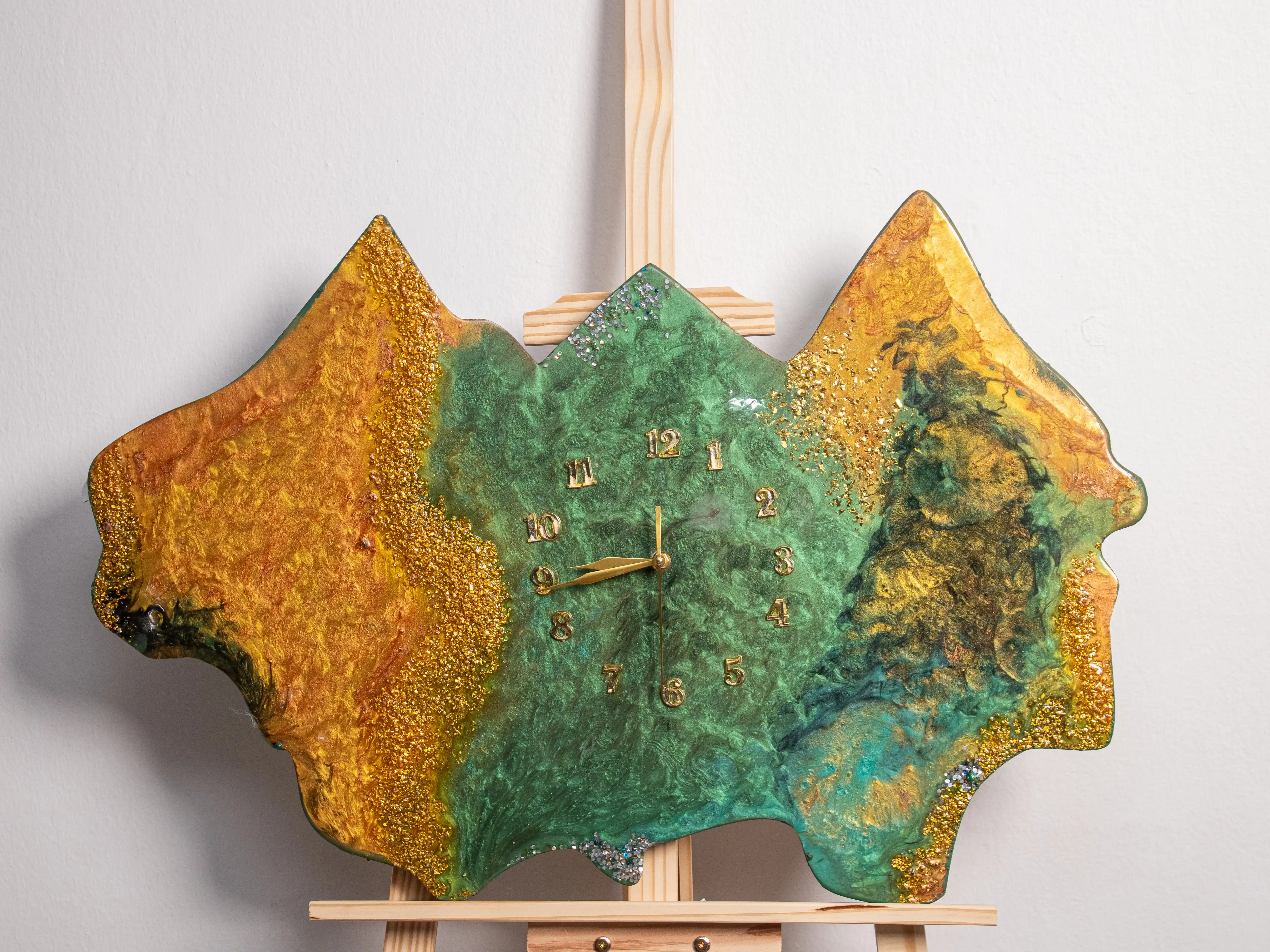 Emerald & Gold Geode Clock