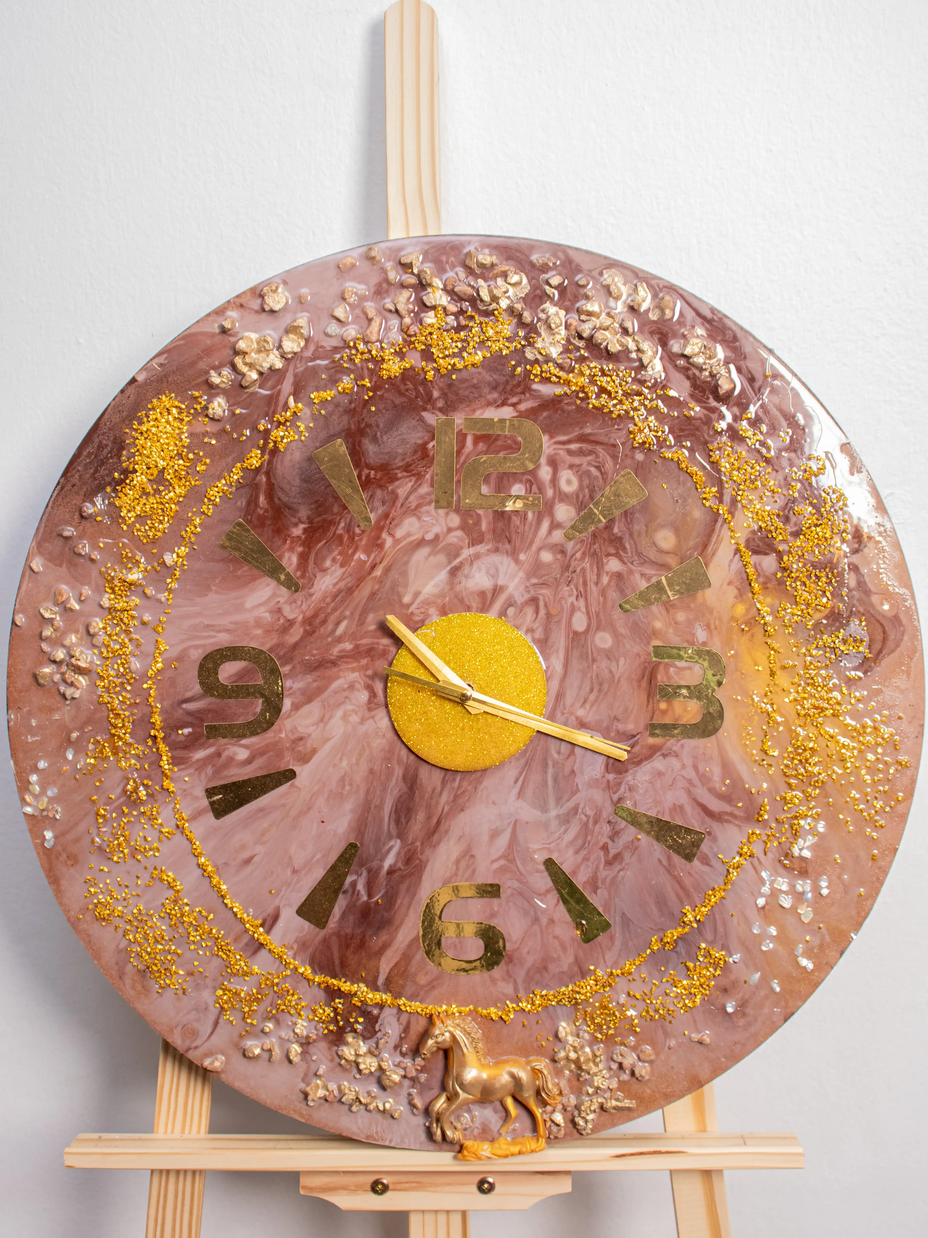 Gilded Equine Rose-Gold Resin Clock