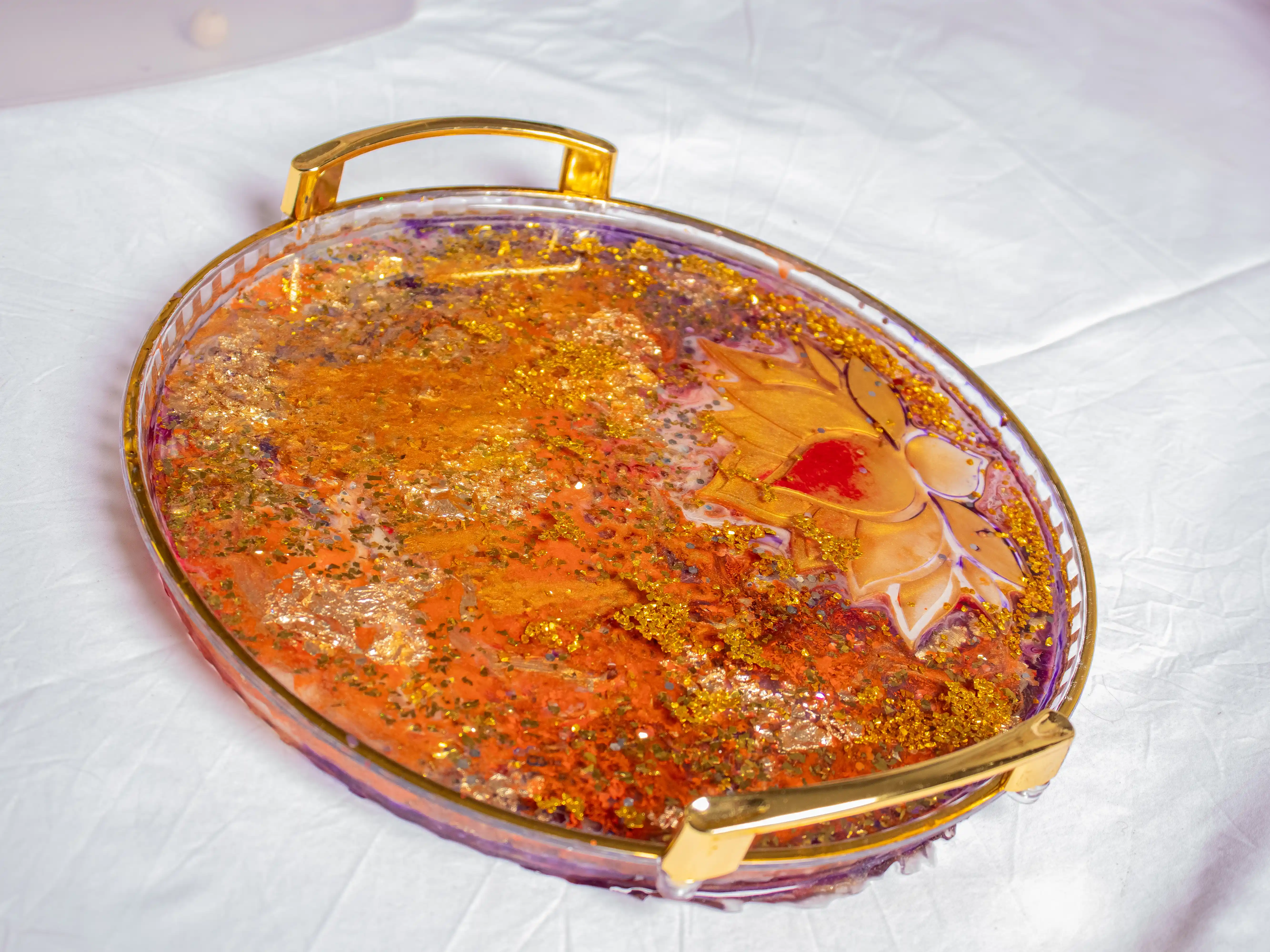 Golden Lotus Resin Tray