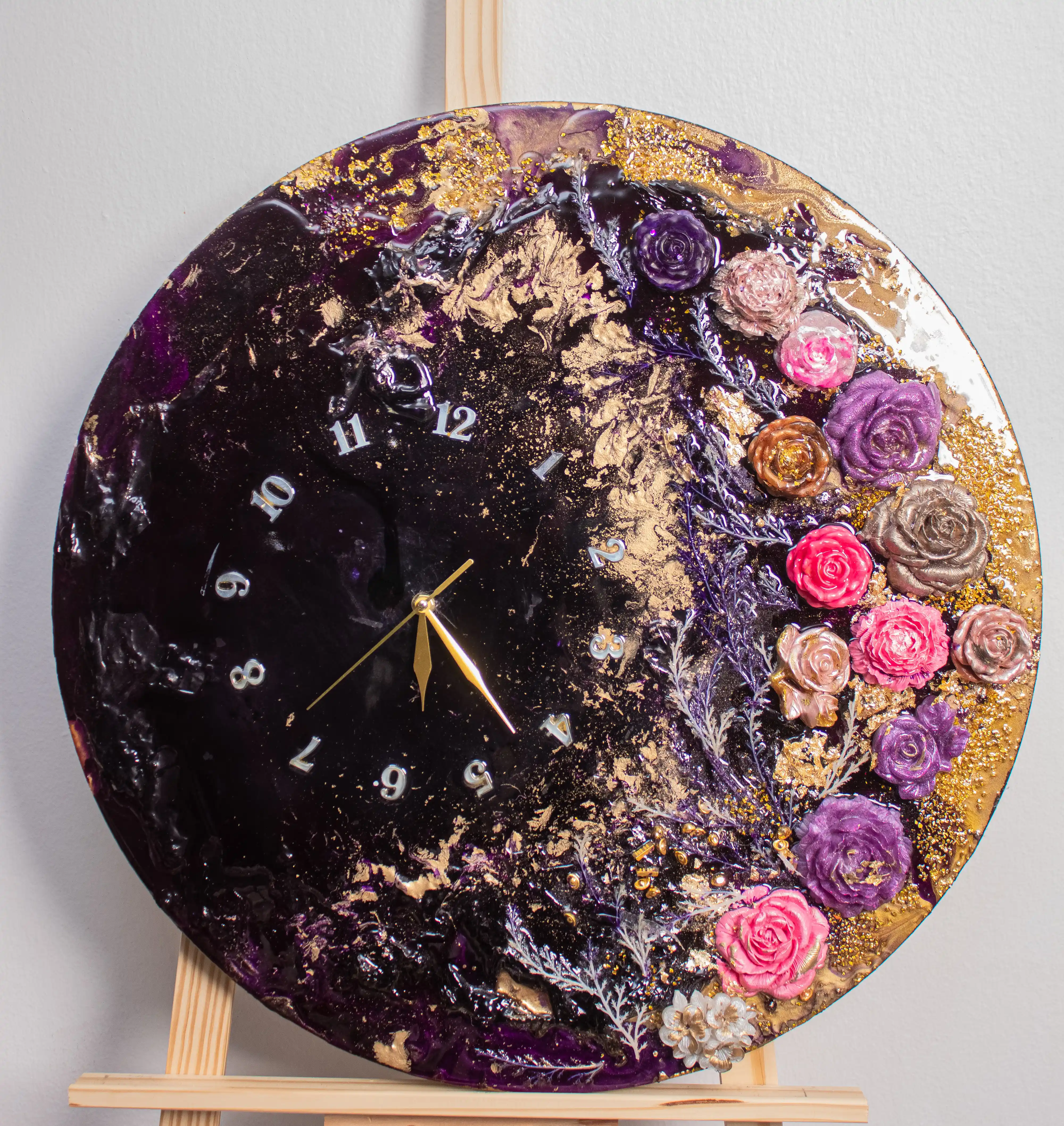 Midnight Bloom Resin Clock