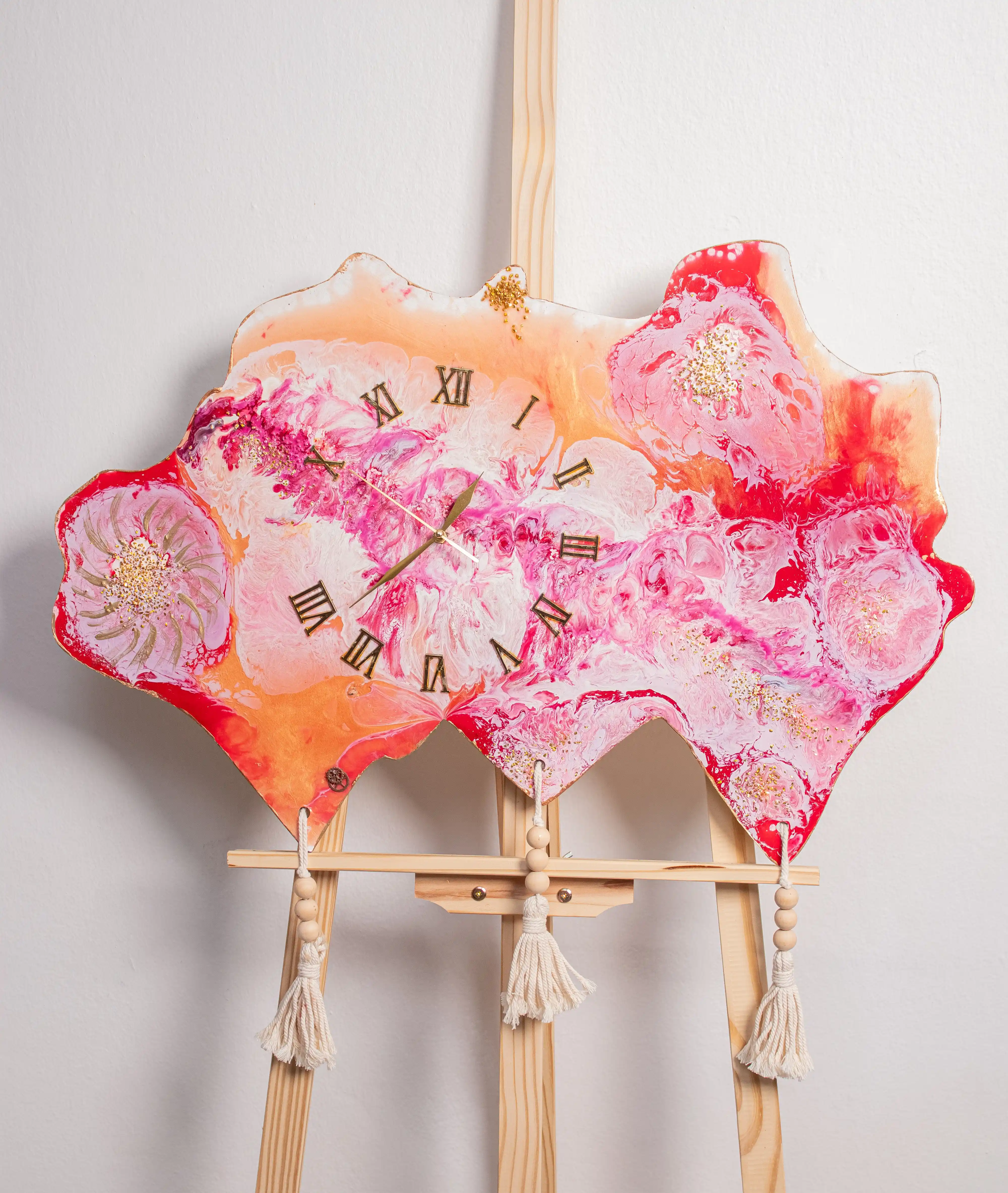 Tuscan Coral Bloom Resin Wall Clock