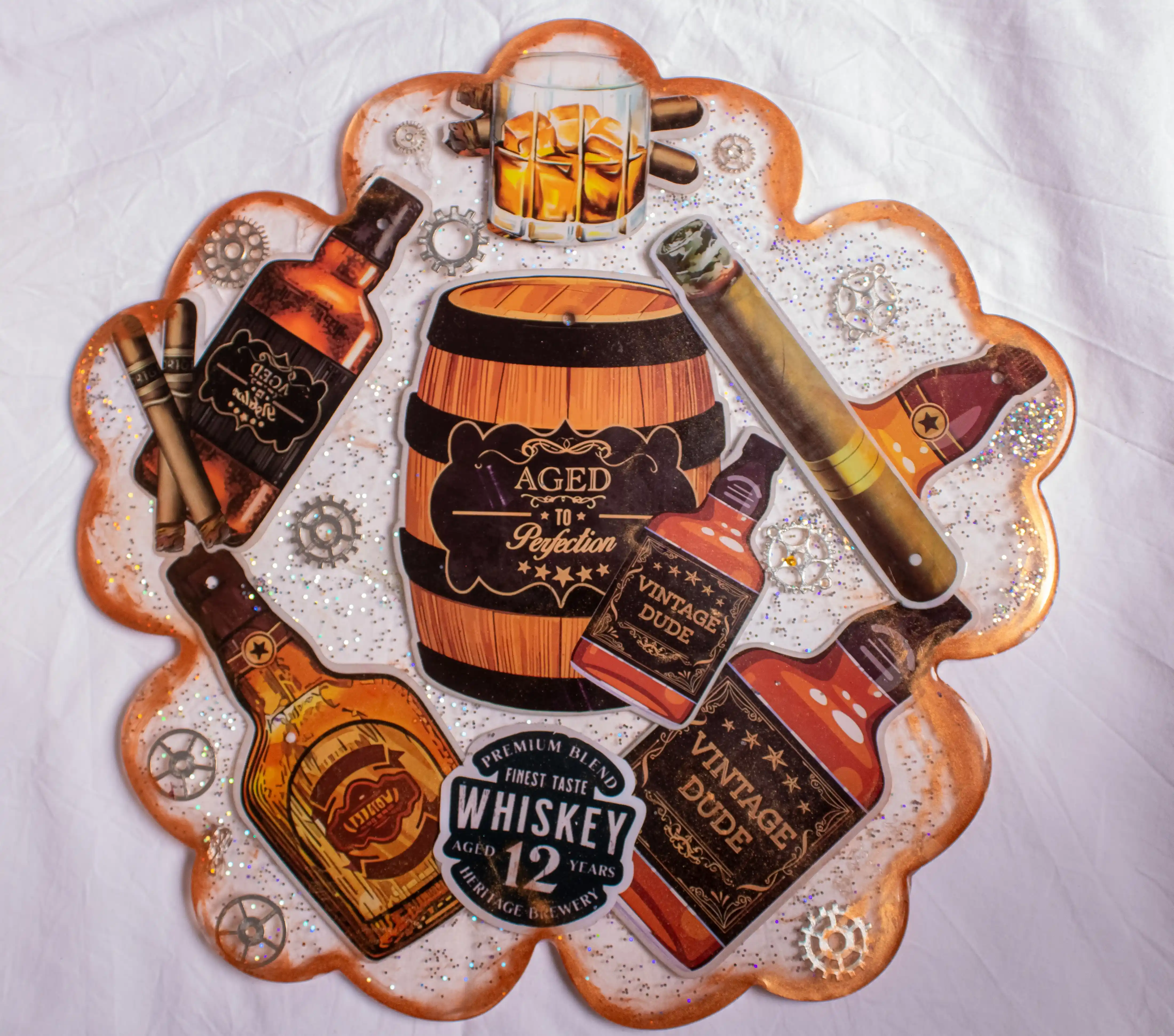 Vintage Whiskey & Cigar Resin Tray