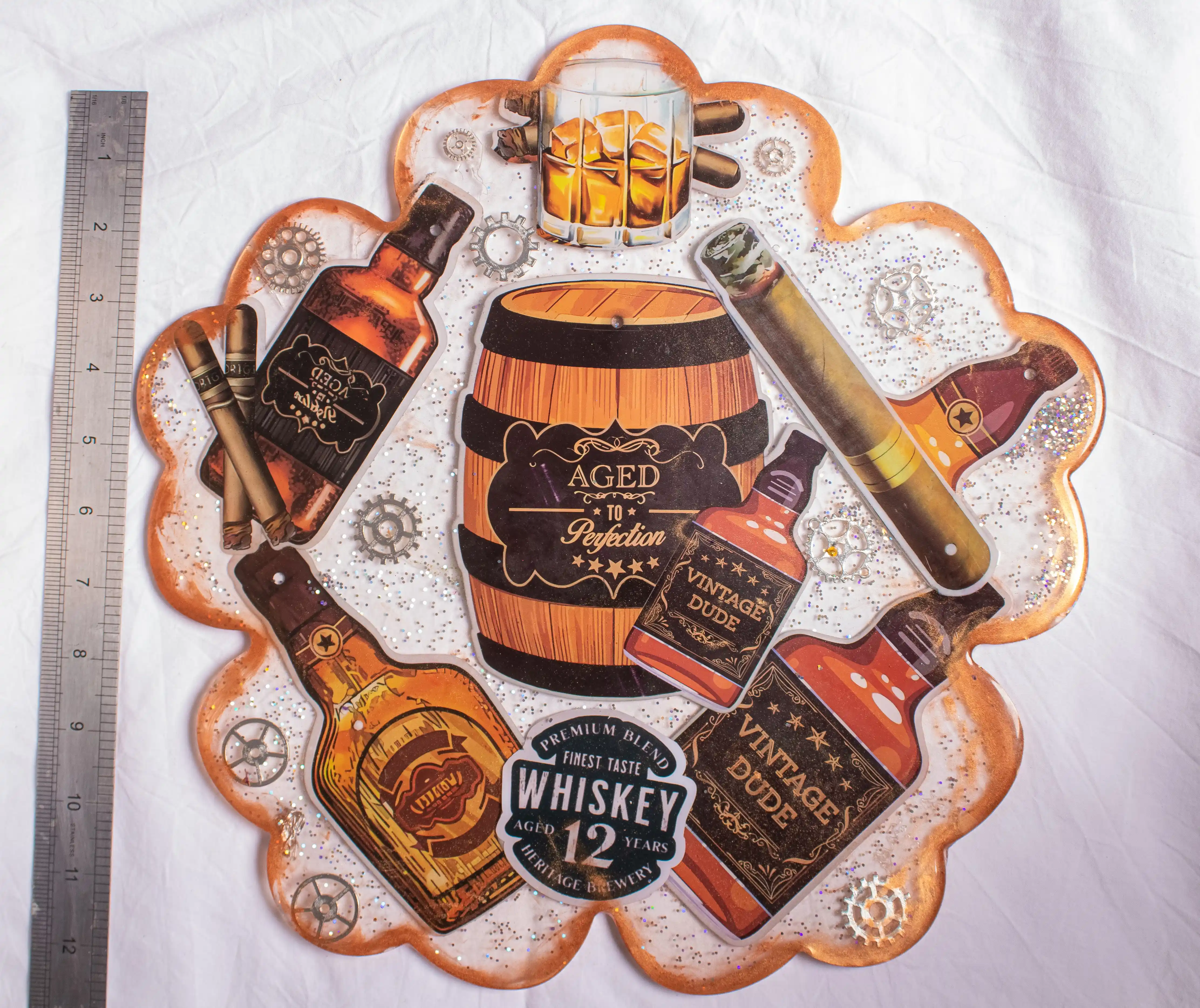 Vintage Whiskey & Cigar Resin Tray