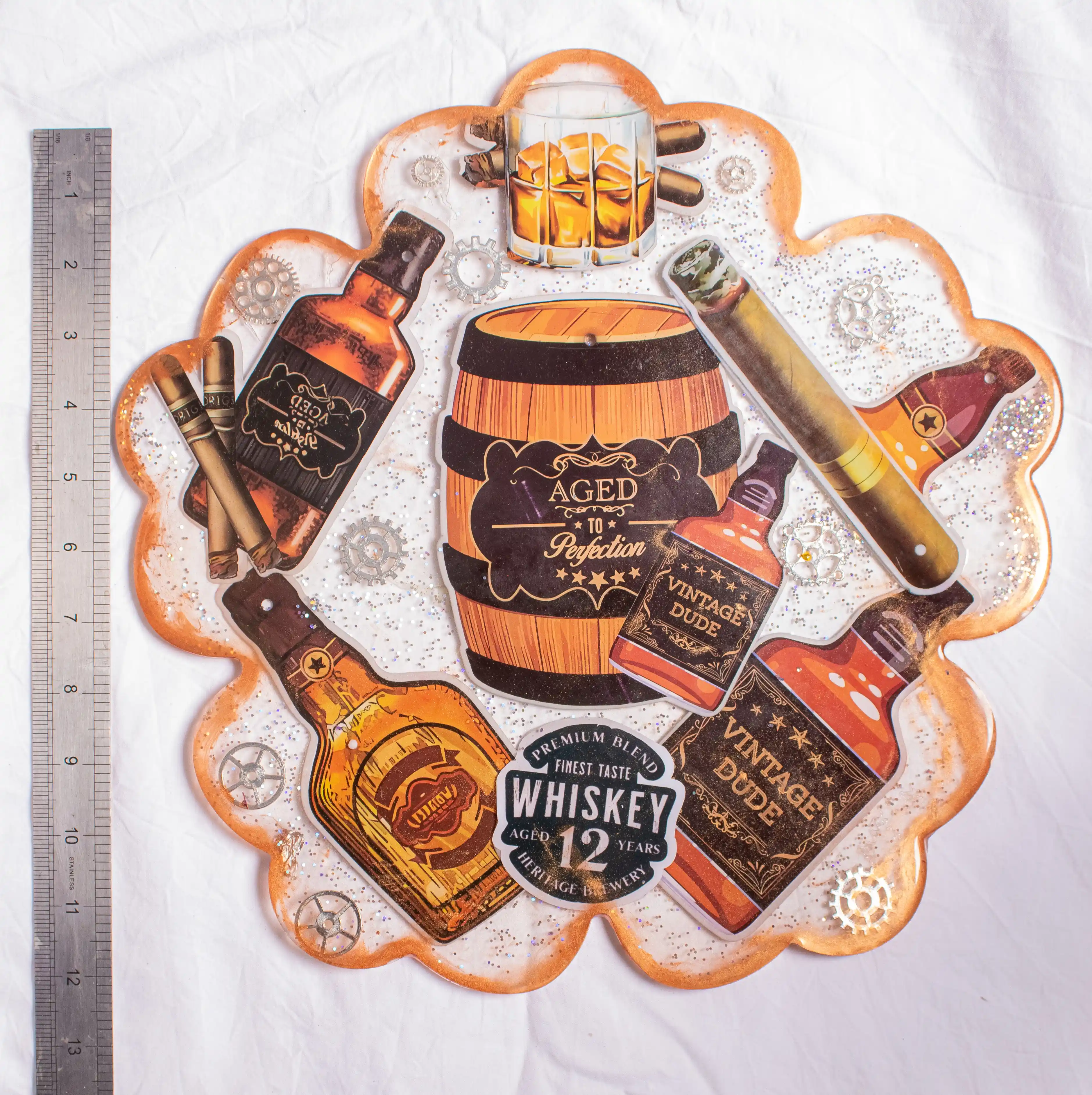 Vintage Whiskey & Cigar Resin Tray