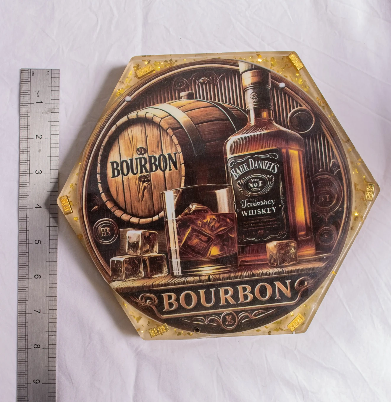 Bourbon Hexagon Resin with gold bars Wall Art