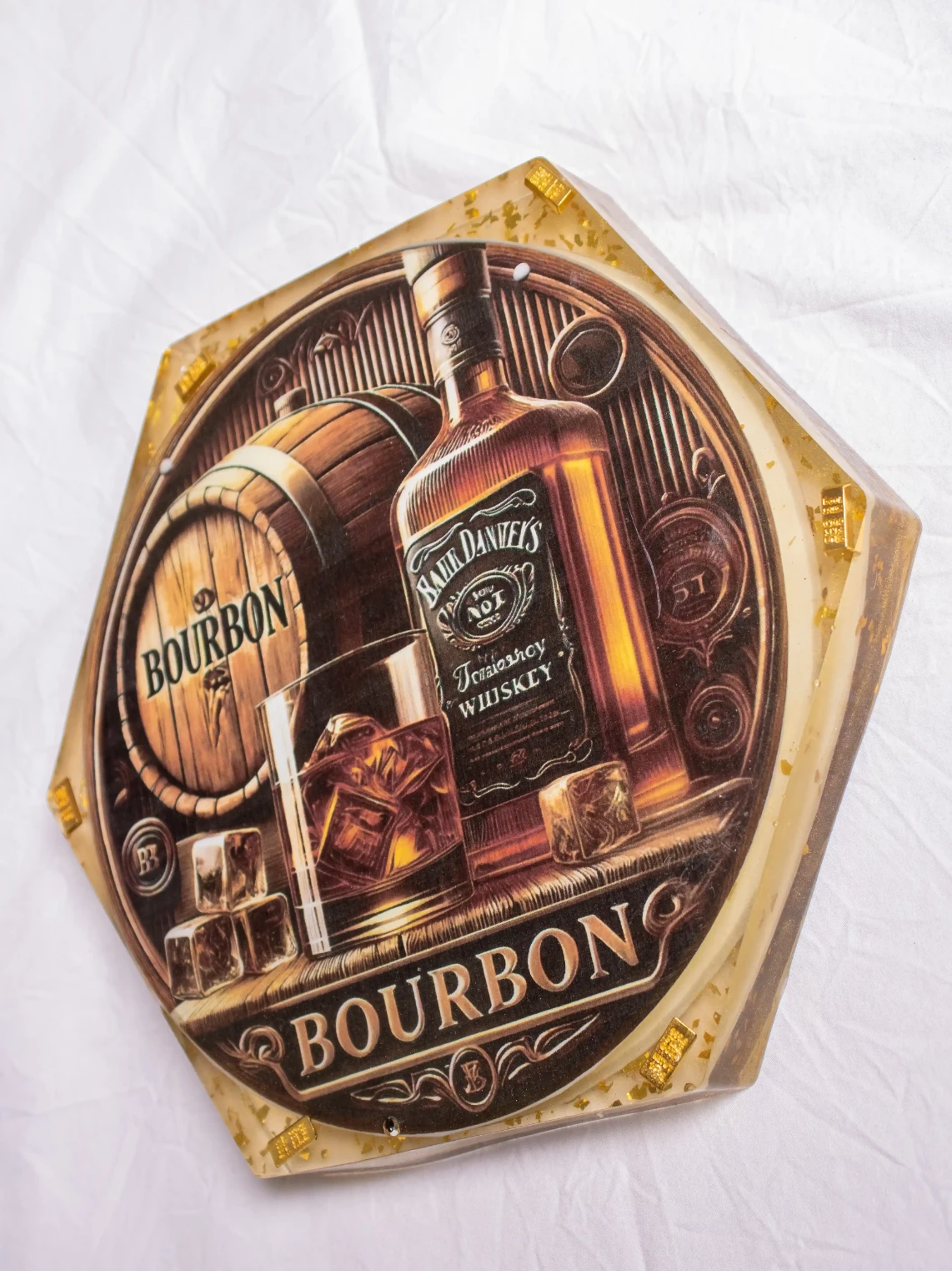 Bourbon Hexagon Resin with gold bars Wall Art