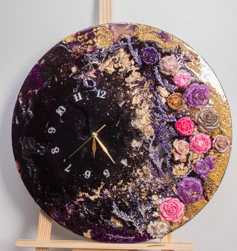 Midnight Bloom Resin Clock