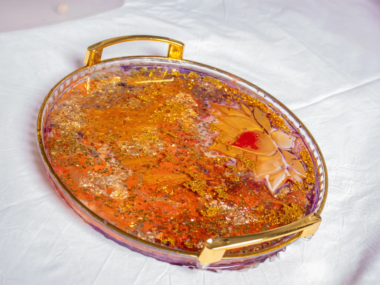 Golden Lotus Resin Tray