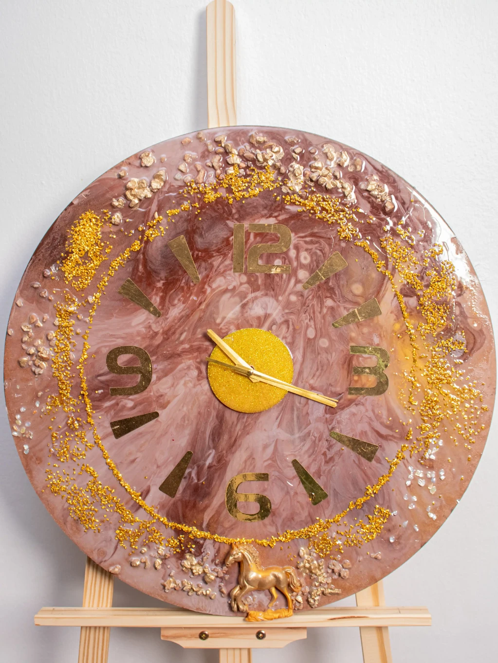 Gilded Equine Rose-Gold Resin Clock
