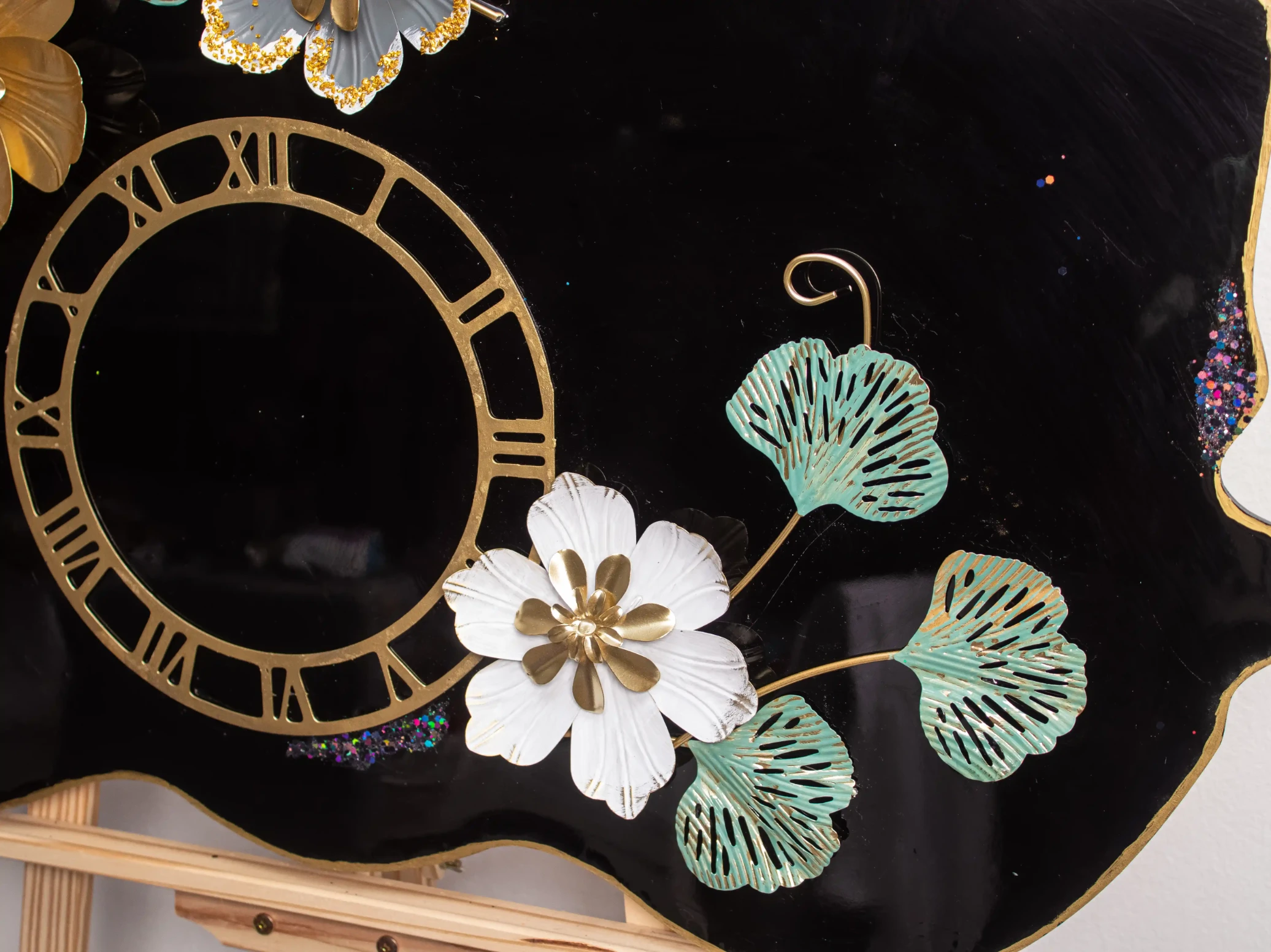 Black & Gold Floral Clock