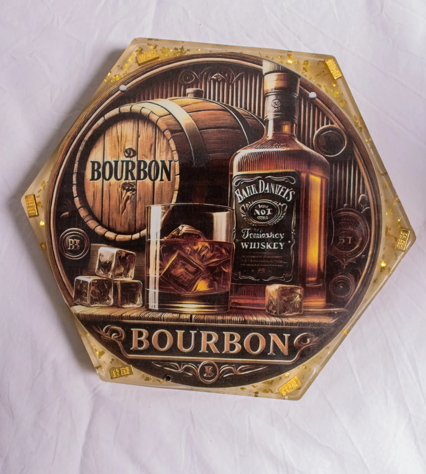 Bourbon Hexagon Resin with gold bars Wall Art
